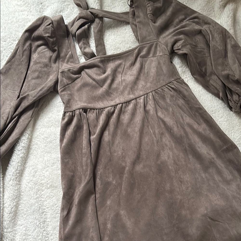 Brown Sundress with Long Bishop Sleeves for Cocktail Night Out